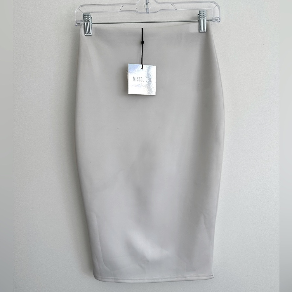 Missguided Scuba Midi Skirt in White Size 4